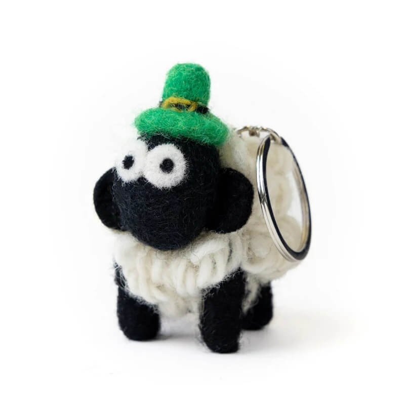 Knitted Sheep Keyring Mountain Blackface With Felt Leprechaun Hat