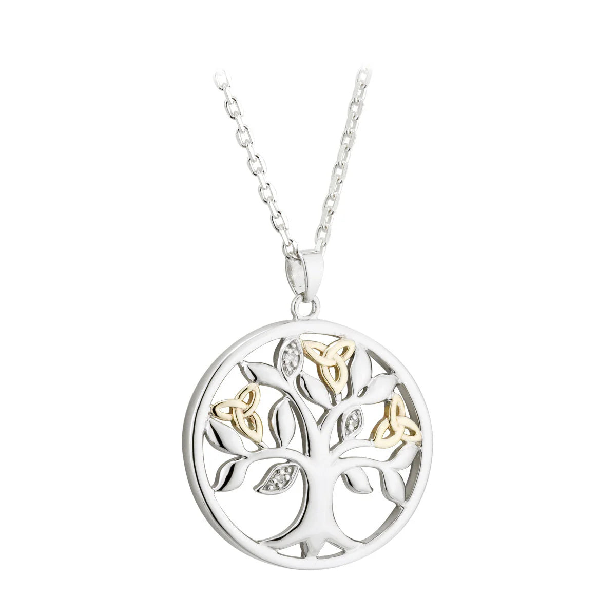 Gold and Silver Diamond Tree Of Life Necklace