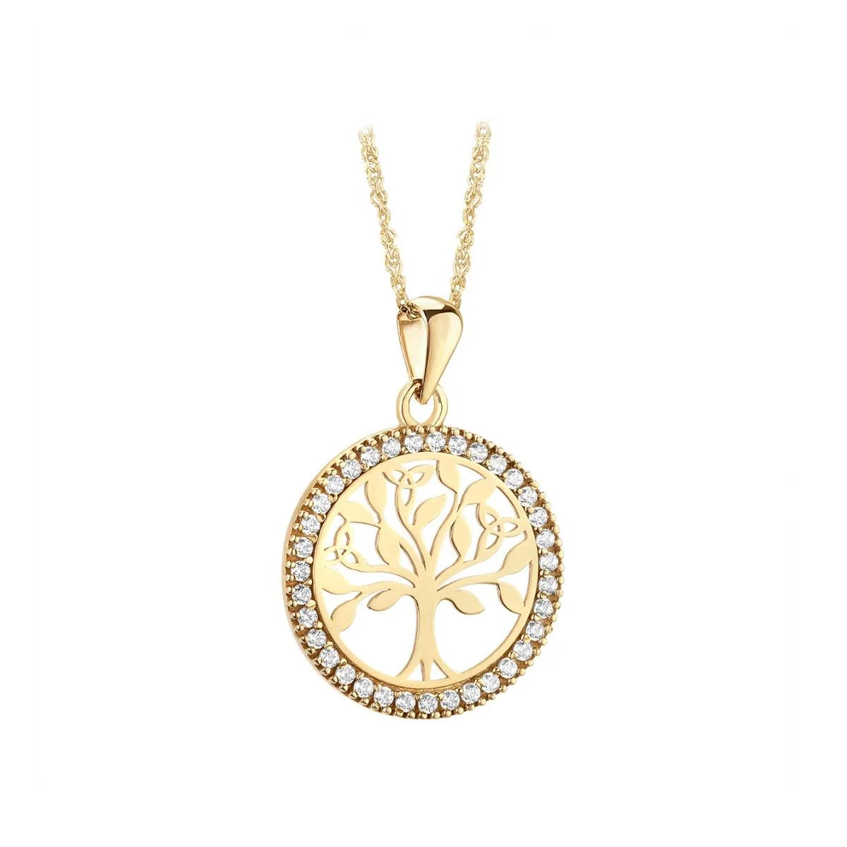 10K Gold Cz Round Celtic Tree Of Life Necklace