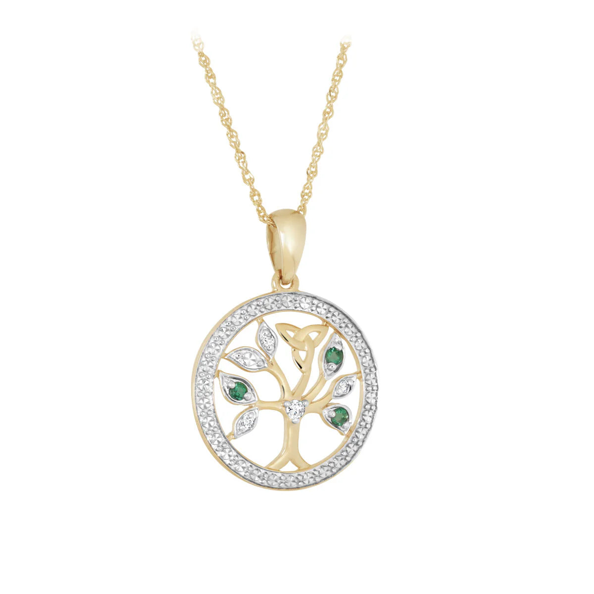 14K Gold Diamond And Emerald Celtic Tree Of Life Necklace