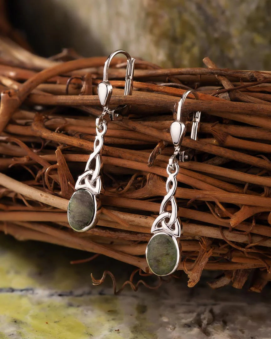 Connemara Marble Long Trinity Knot Drop Earrings