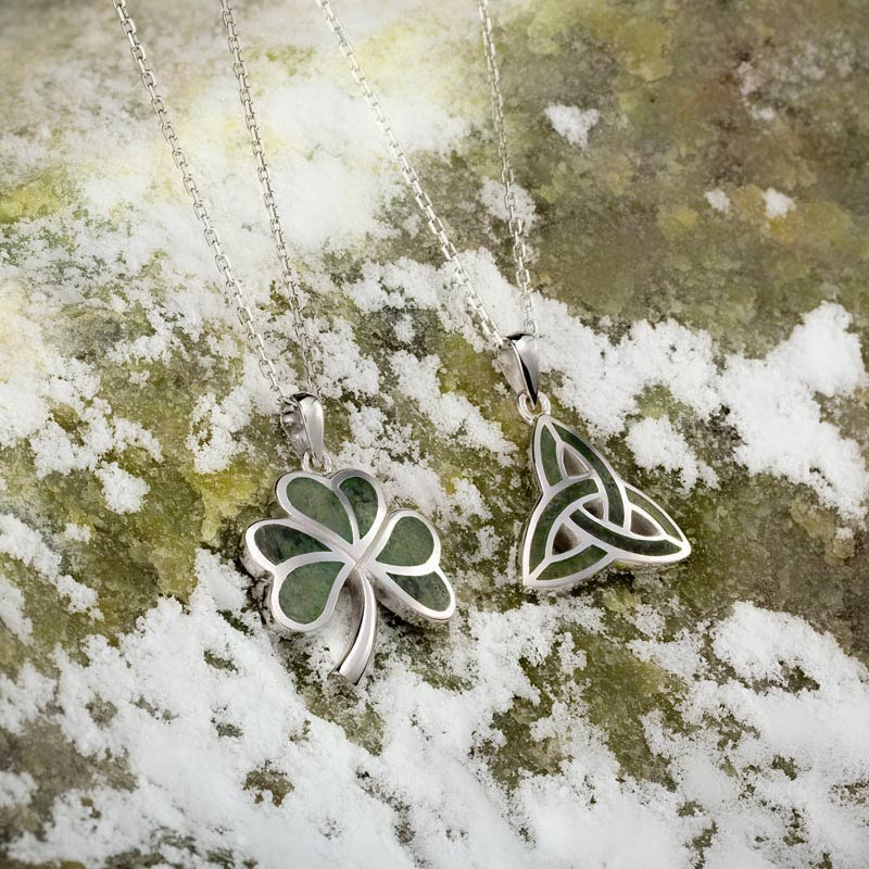Silver Connemara Marble Shamrock Pendant