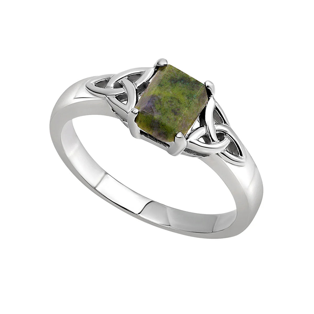 Silver Connemara Marble Trinity Knot Band