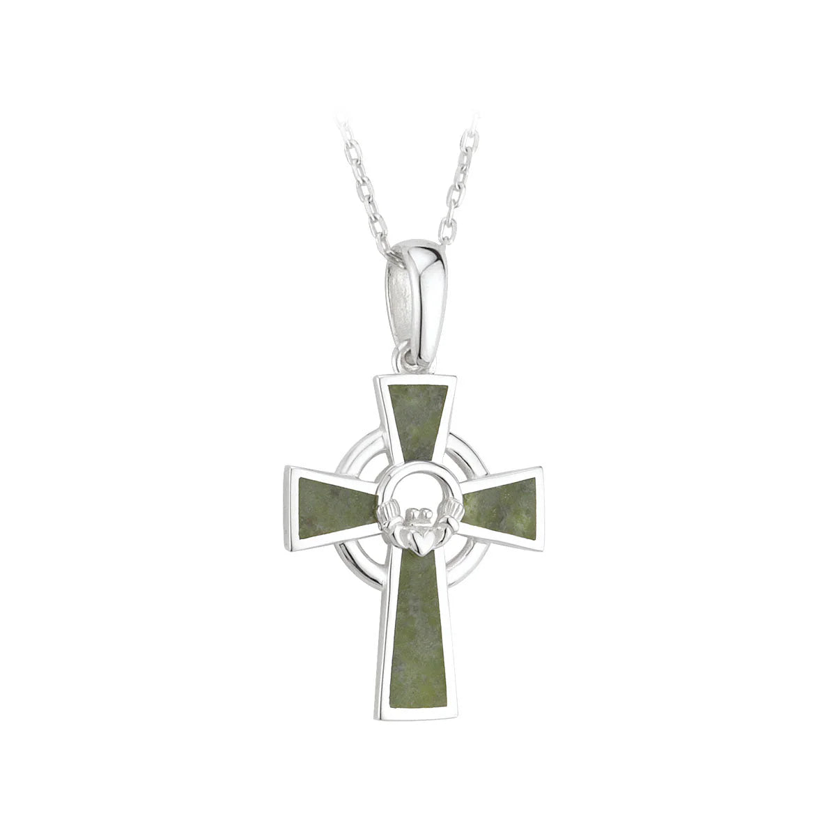 Connemara Marble Claddagh Cross Pendant