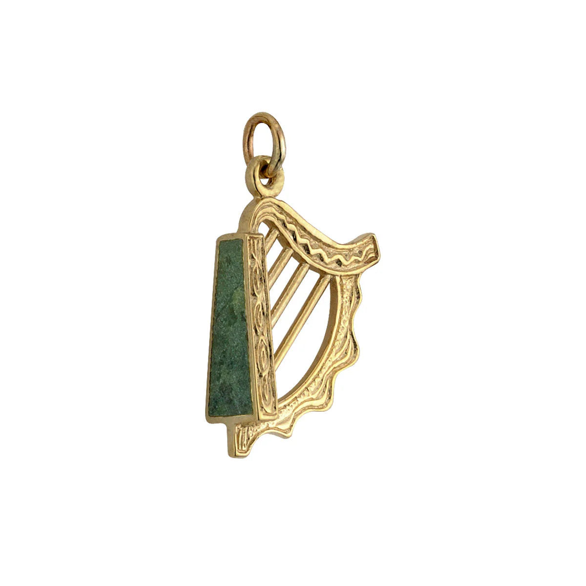 14K Gold Connemara Marble Harp Charm