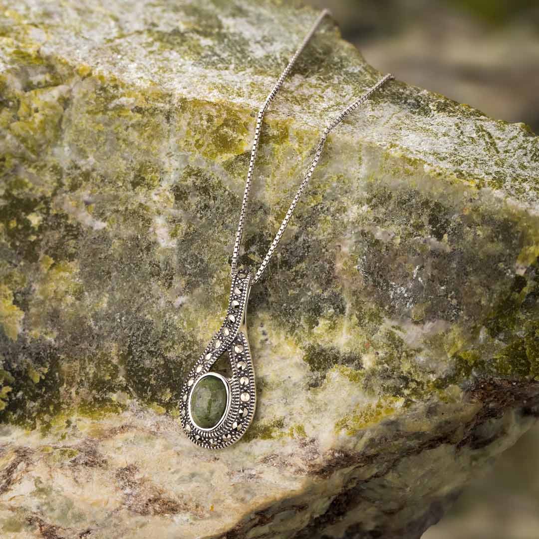 Silver Marble & Marcasite Celtic Necklace