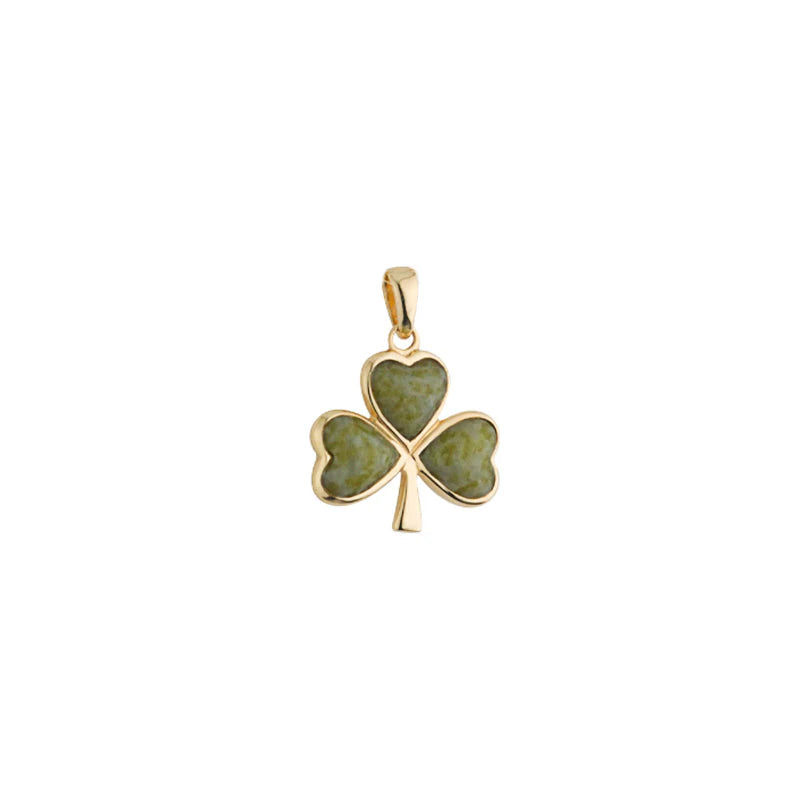 14K Gold Connemara Marble Shamrock Charm