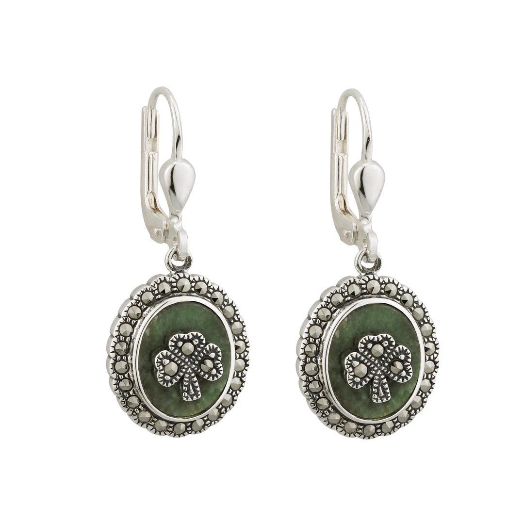 Connemara Marble & Marcasite Shamrock Earrings