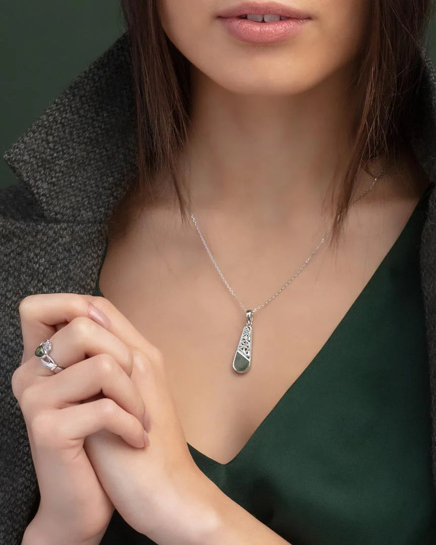 Silver Connemara Marble Trinity Knot Necklace