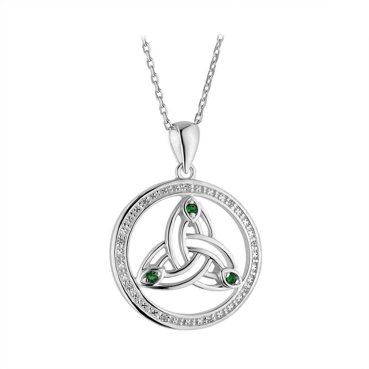 Sterling Silver Crystal Trinity Knot Circle Necklace