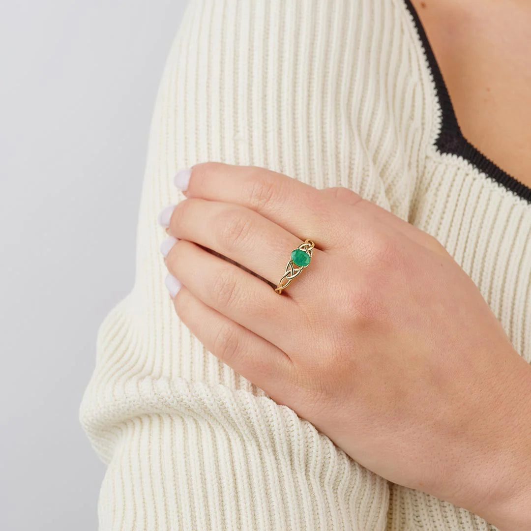 14K Gold Emerald Celtic Knot Ring