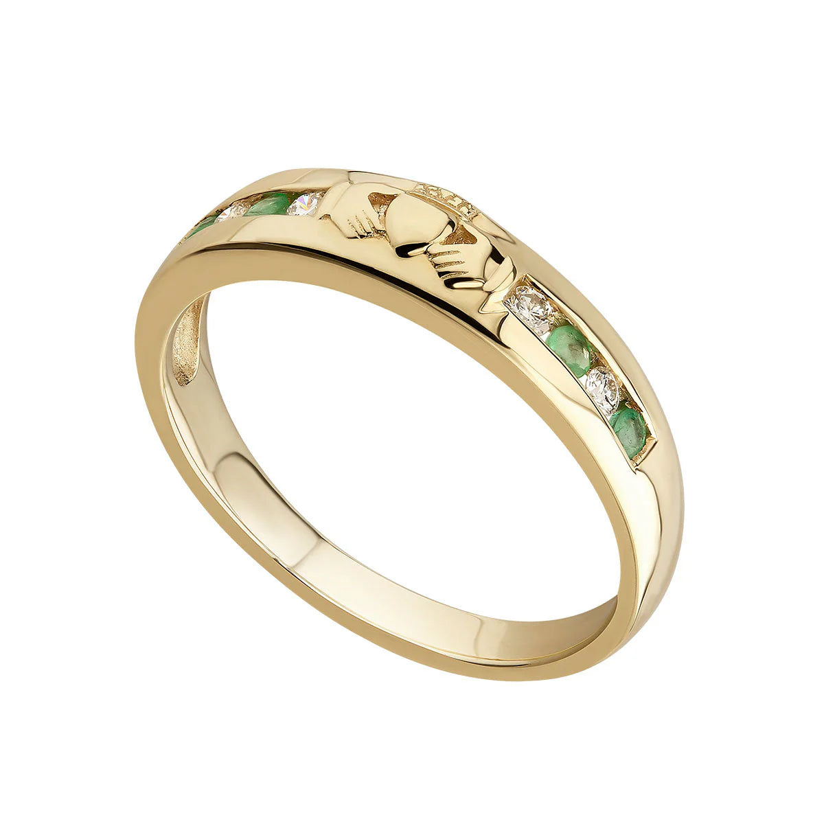 14K Gold Diamond & Emerald Claddagh Eternity Ring