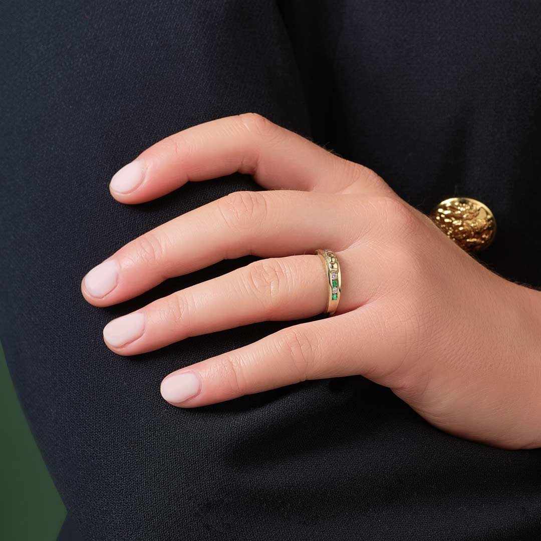 14K Gold Diamond & Emerald Claddagh Eternity Ring