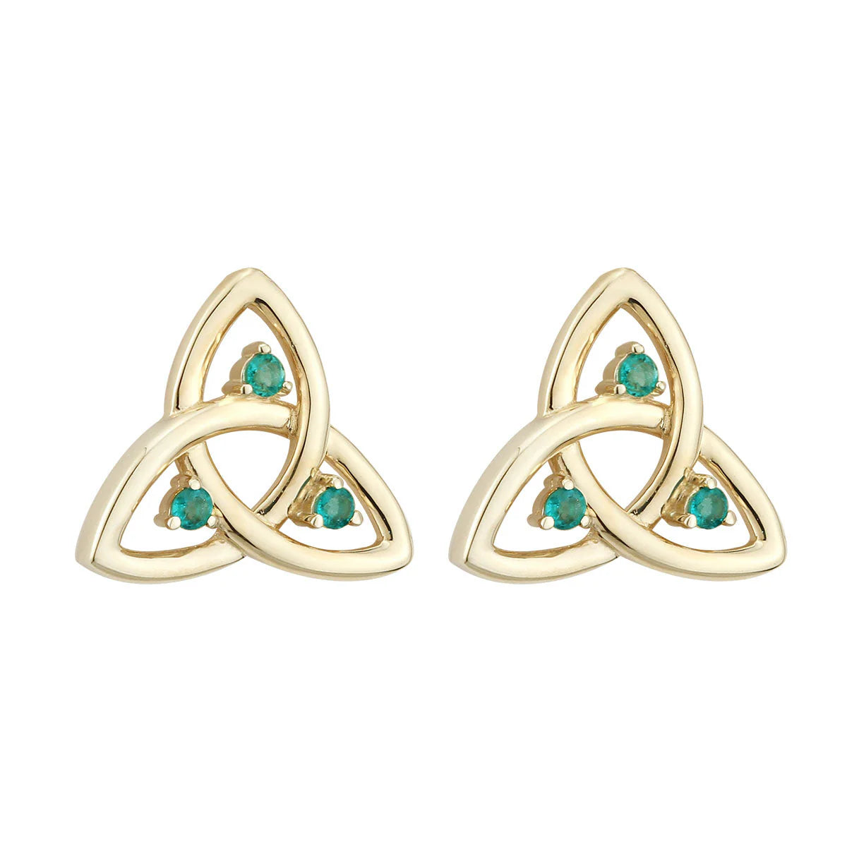 14K Gold Emerald Trinity Knot Earrings