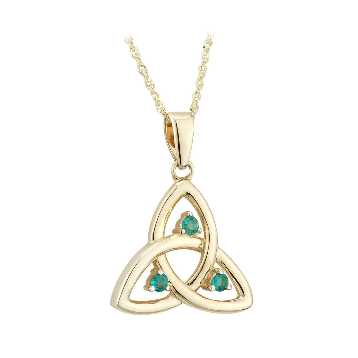 14K Gold Emerald Trinity Knot Necklace