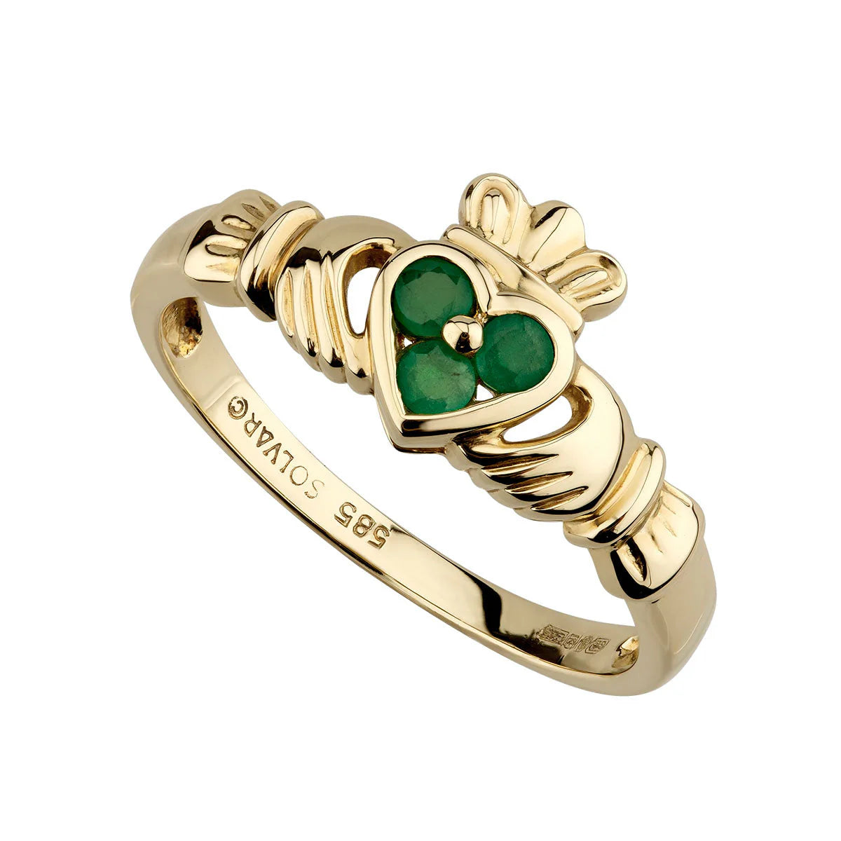 14K Gold Emerald Claddagh Ring