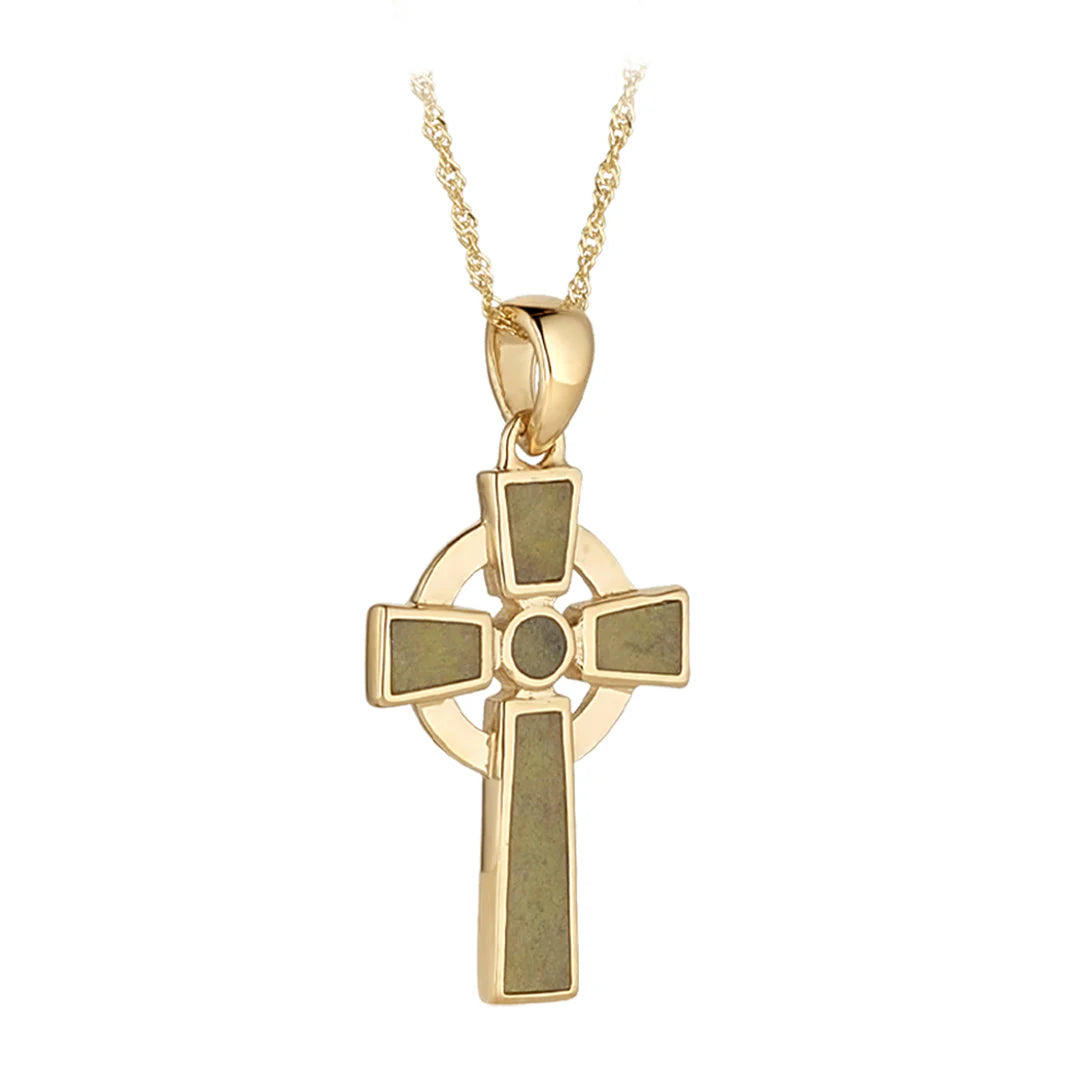 10K Gold Connemara Marble Celtic Cross Necklace