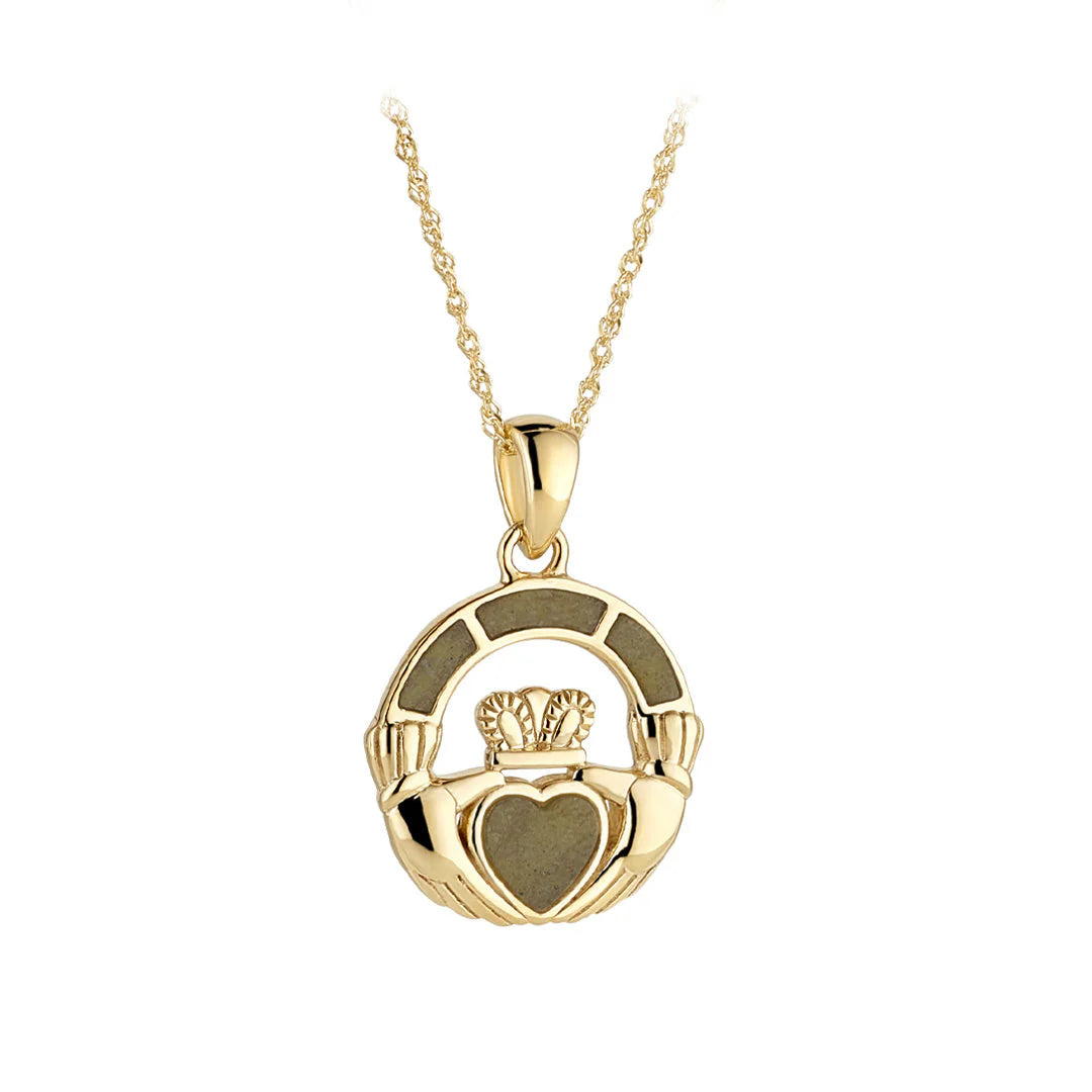 10K Gold Connemara Marble Claddagh Necklace