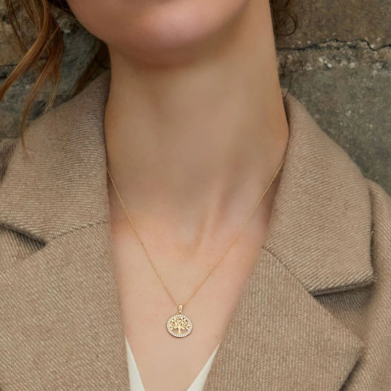 10K Gold Cz Round Celtic Tree Of Life Necklace
