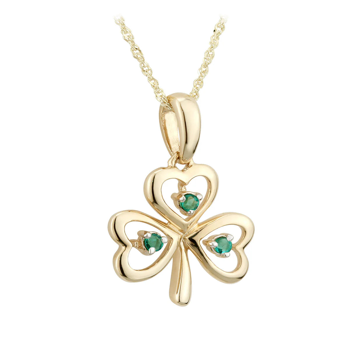 Three Emerald Gold Shamrock Necklace
