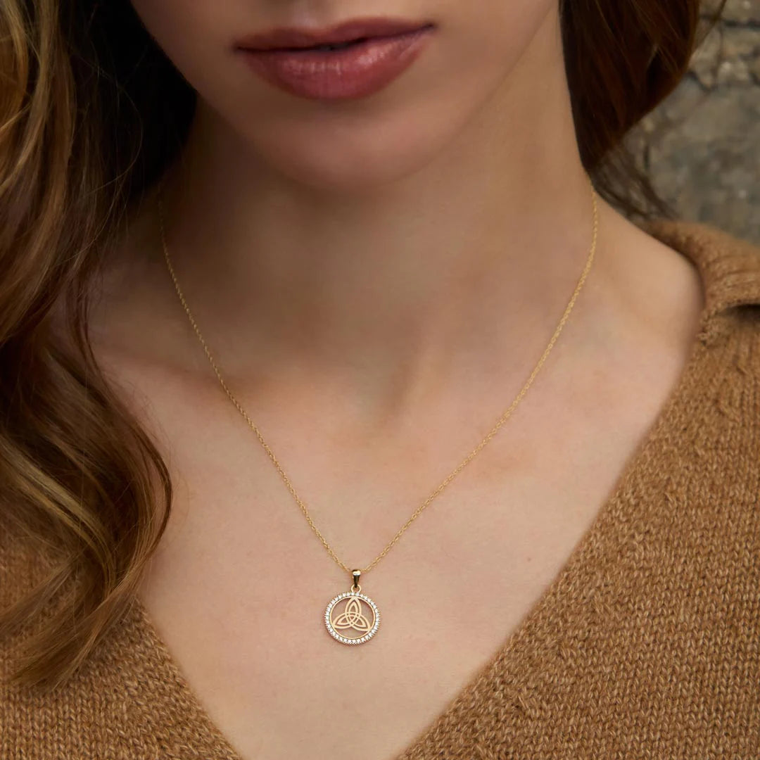 10K Gold Cz Round Trinity Knot Necklace