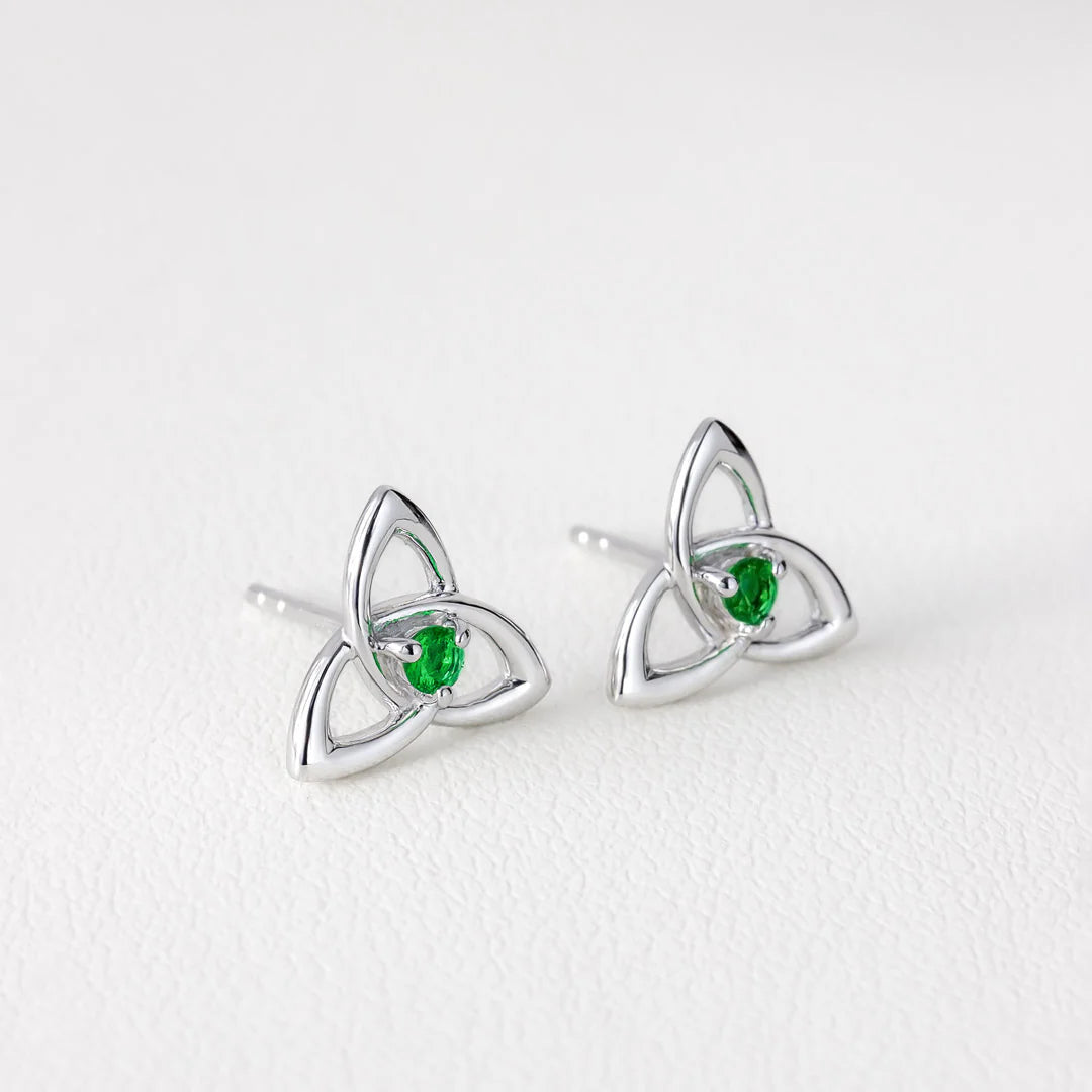 Green Crystal Trinity Knot Stud Earrings