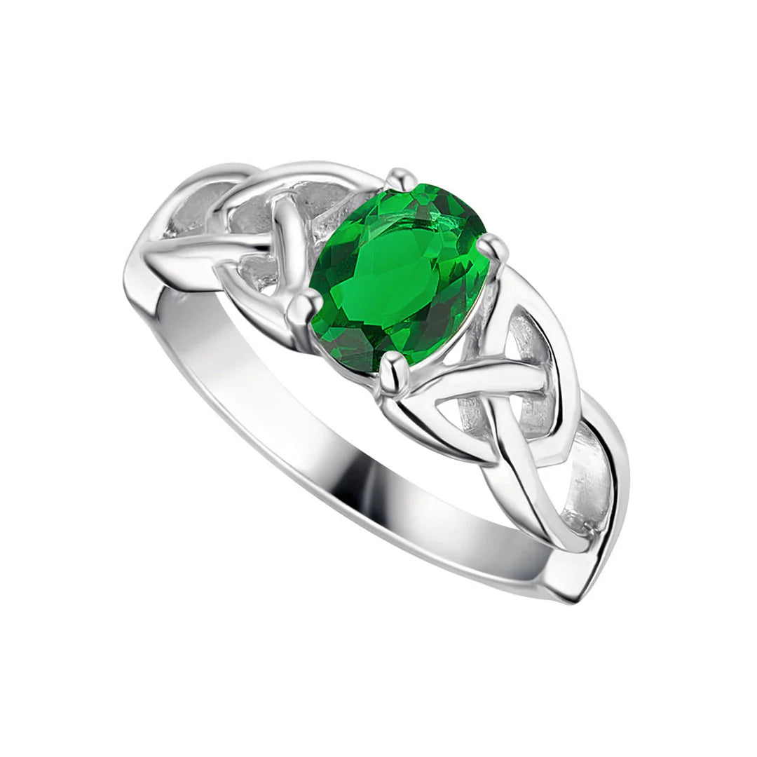 Sterling Silver Green Crystal Trinity Knot Ring