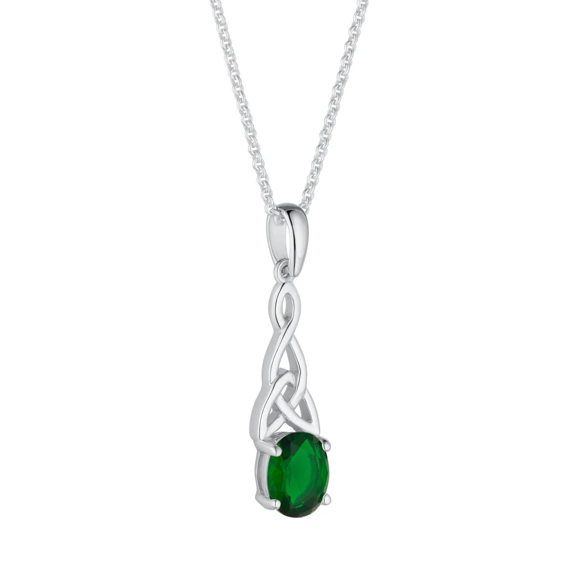 Sterling Silver Green Cz Trinity Knot Necklace