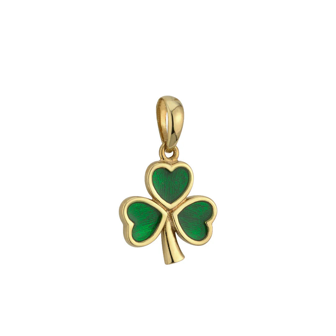 Green Enamel Large Gold Shamrock Charm