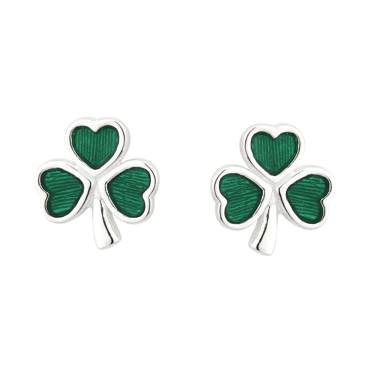 Sterling Silver Green Enamel Shamrock Stud Earrings