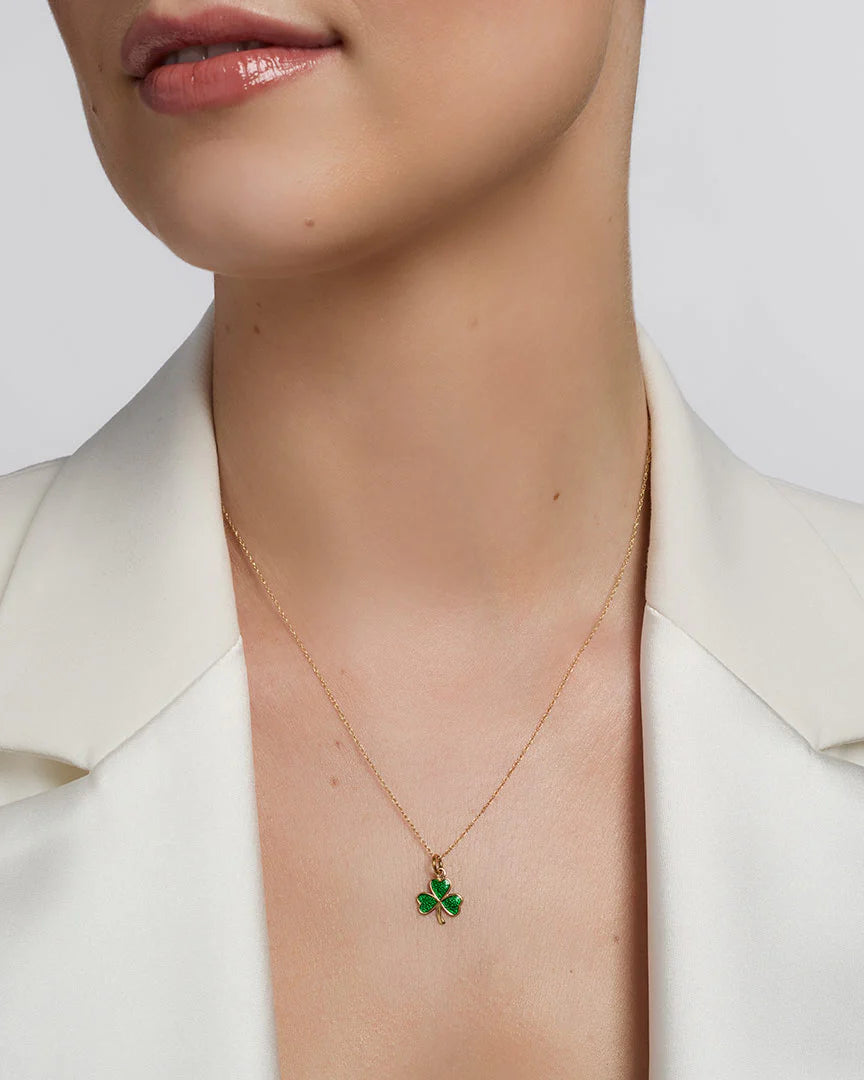 Green Enamel Gold Shamrock Charm ( Necklace Not Included)