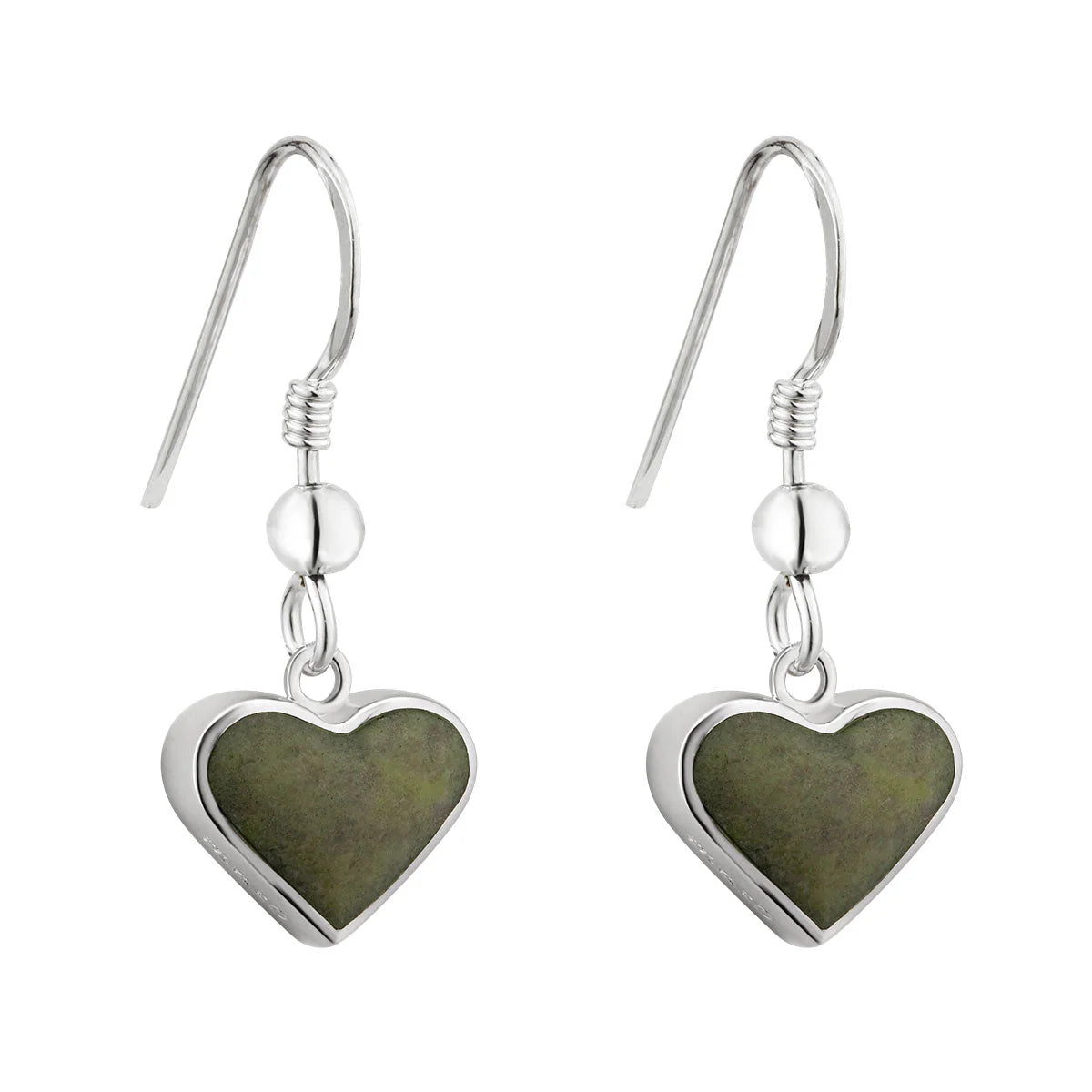 Silver Heart Marble Drop Earrings