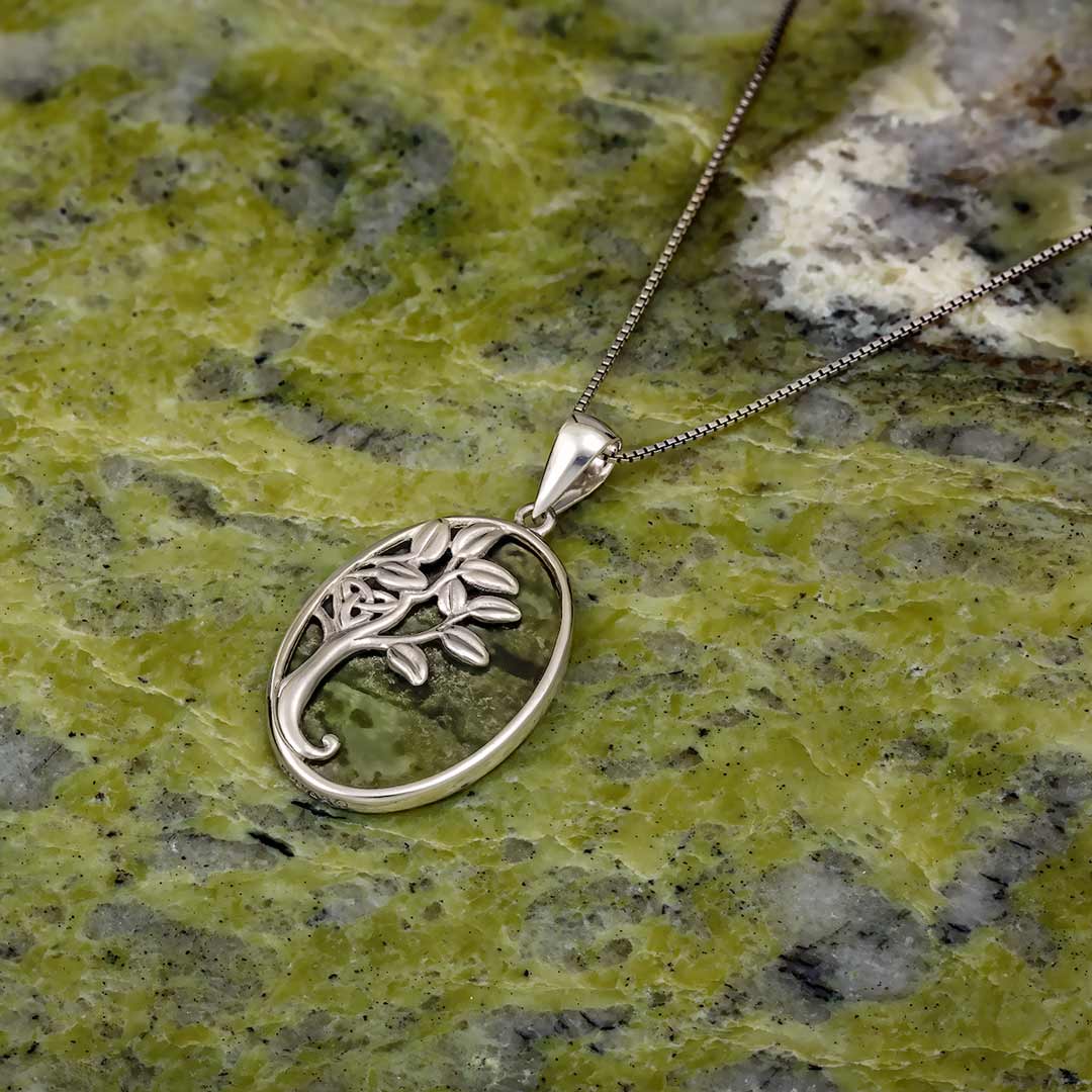 Connemara Marble Oval Irish Tree Of Life Necklace