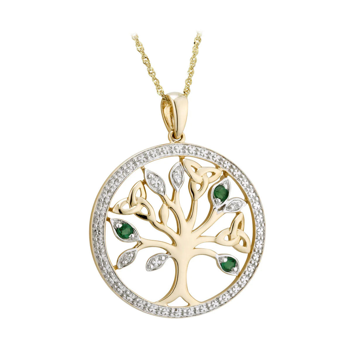 14K Gold Diamond & Emerald Irish Tree Of Life Necklace