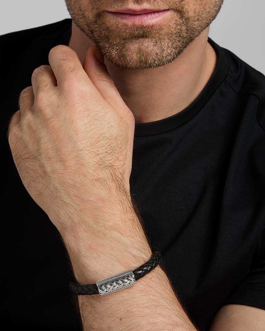 Silver Celtic Knot Leather Bracelet