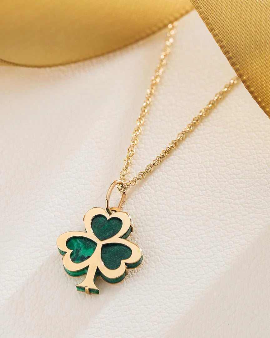 10K Gold Malachite Shamrock Necklace