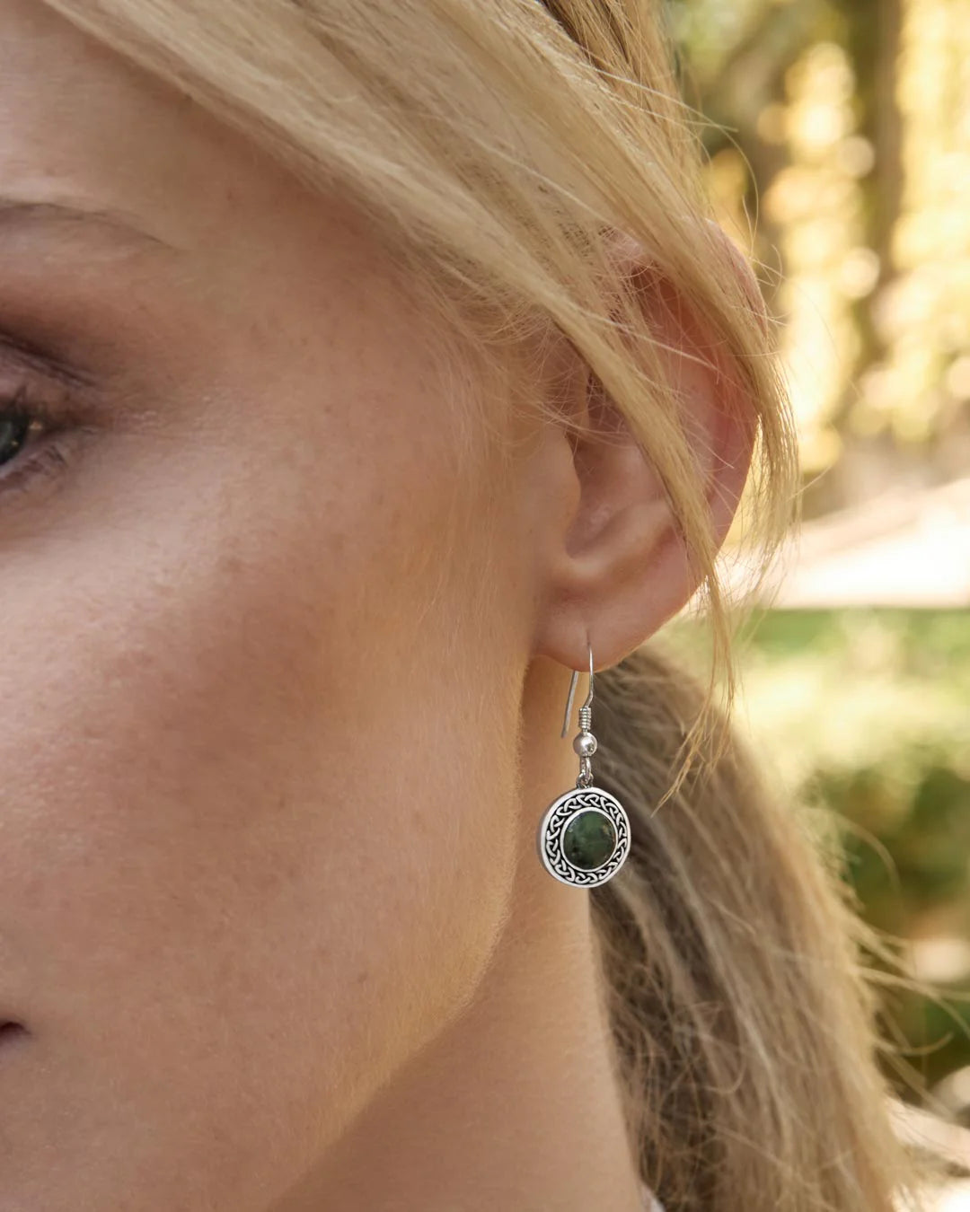 Connemara Marble Round Celtic Drop Earrings