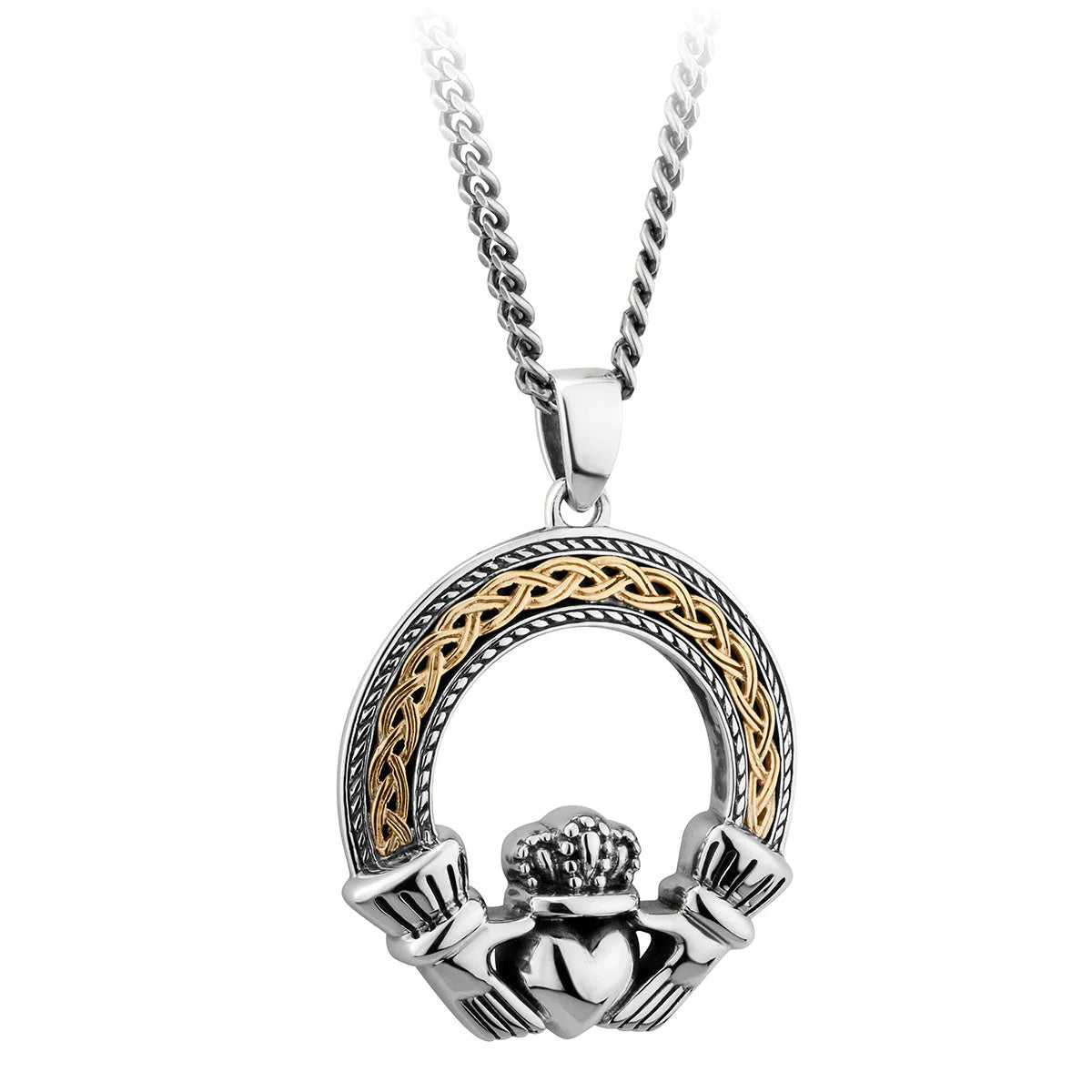 Gold and Oxidised Silver Celtic Claddagh Pendant