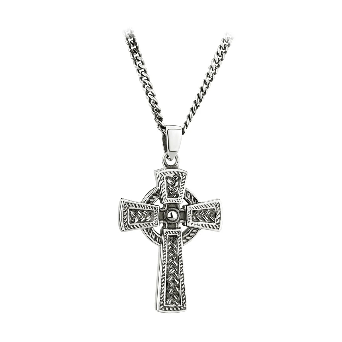 Mens Sterling Silver Oxidised Celtic Cross Pendant