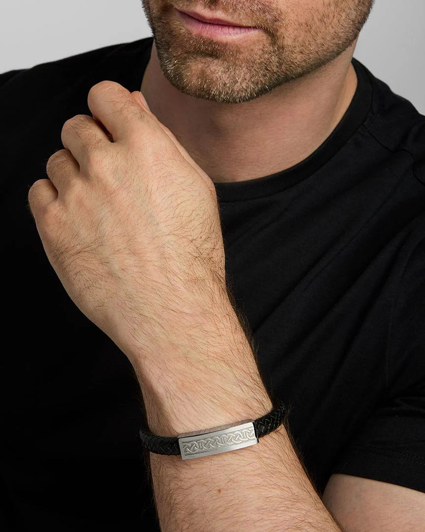 Mens Wide Celtic Leather Bracelet