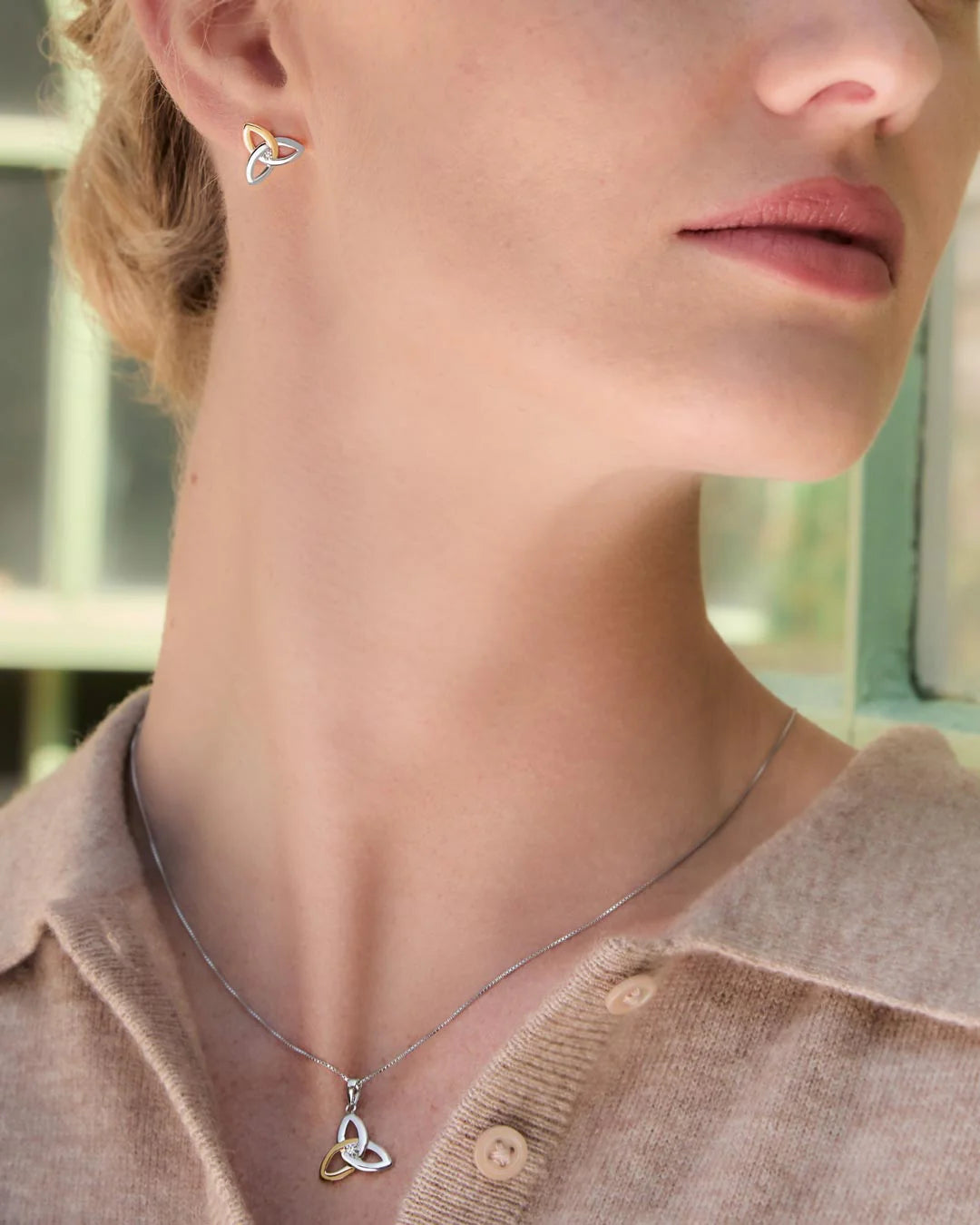Gold & Silver Diamond Trinity Knot Stud Earrings