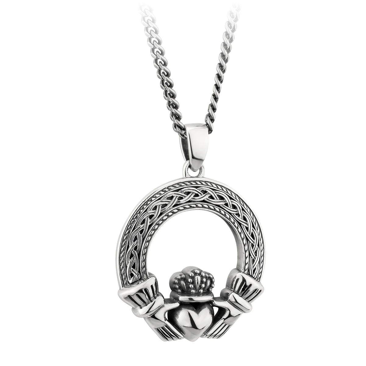 Oxidised Silver Celtic Claddagh Pendant