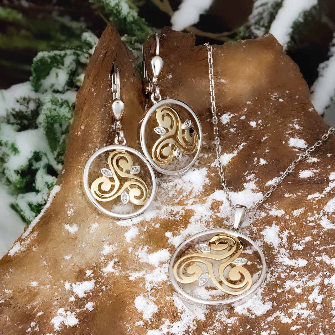 Gold & Silver Diamond Spiral Circle Earrings