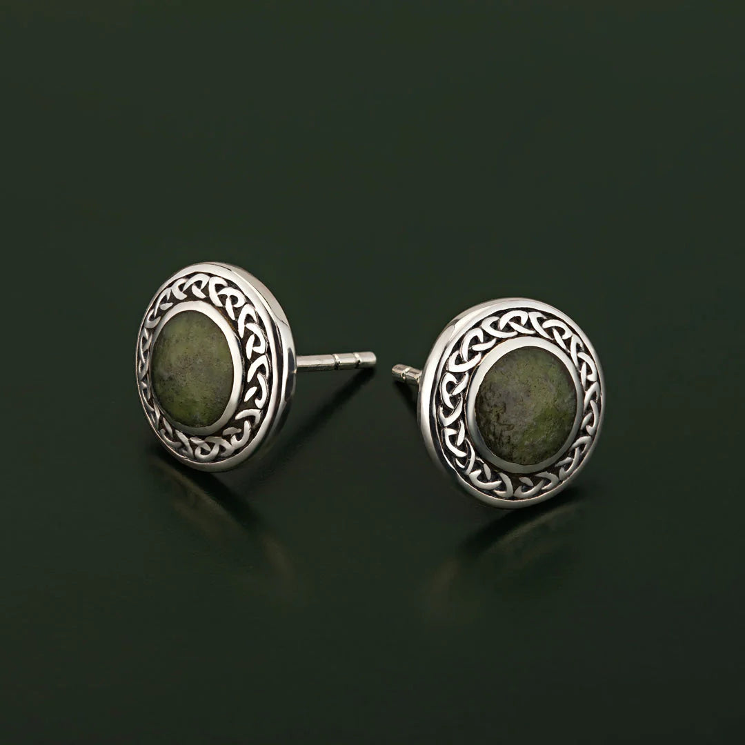 Connemara Marble Round Celtic Stud Earrings