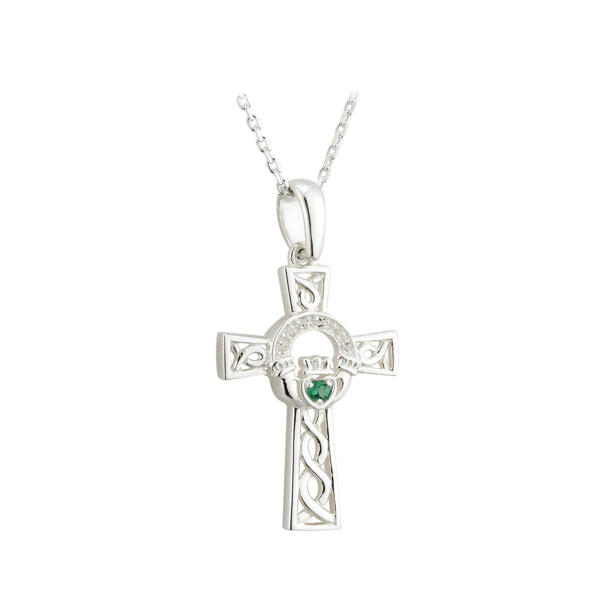 Silver Celtic Claddagh Cross Necklace