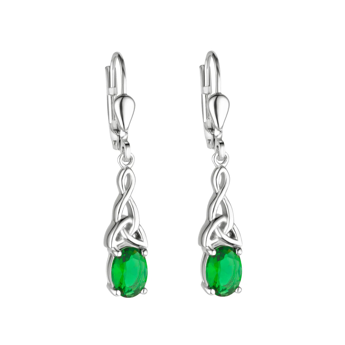 Green Crystal Trinity Knot Drop Earrings