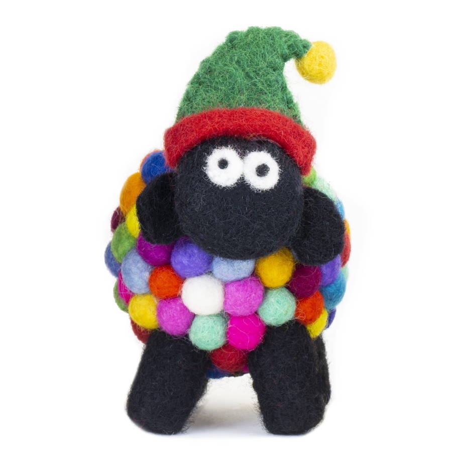 Felt Sheep Collectible with Elf Hat Medium
