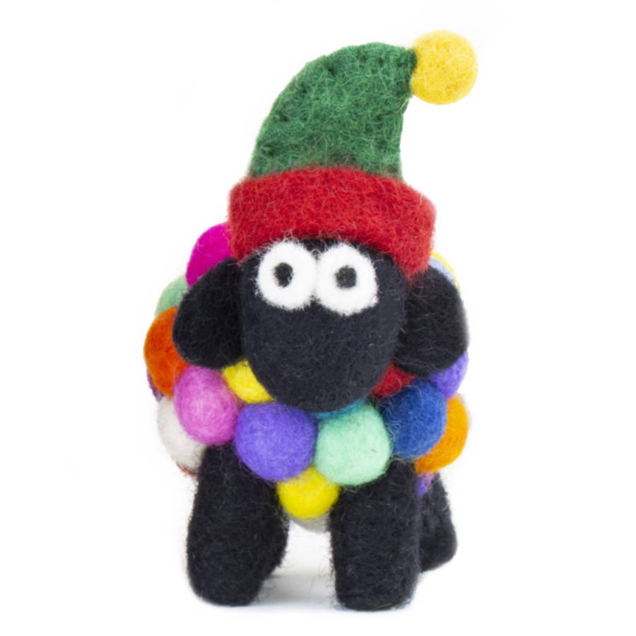 Felt Sheep Collectible with Elf Hat Multicolour Small
