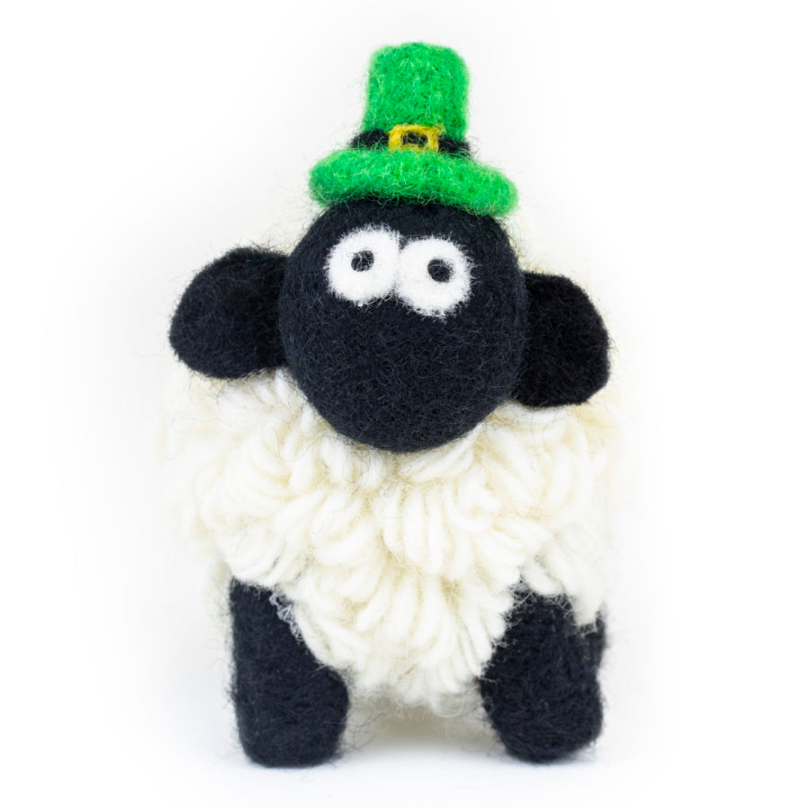 Knitted Sheep Collectible Mountain with Leprechaun Hat Medium