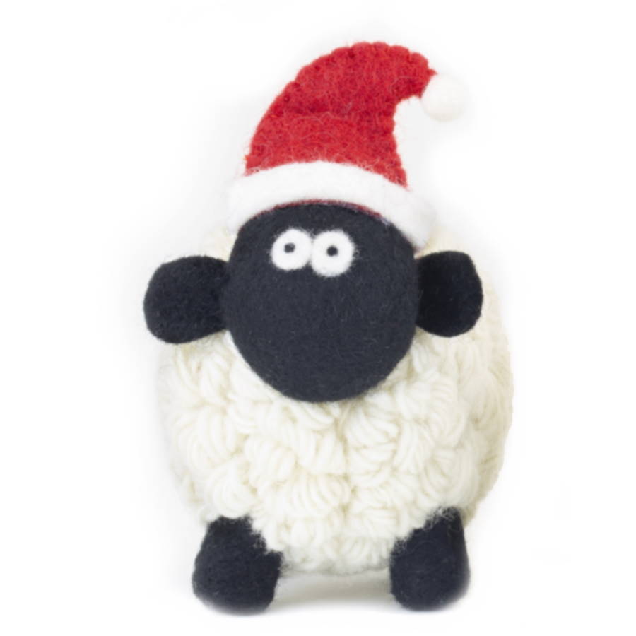 Knitted Sheep Collectible with Santa Hat Large